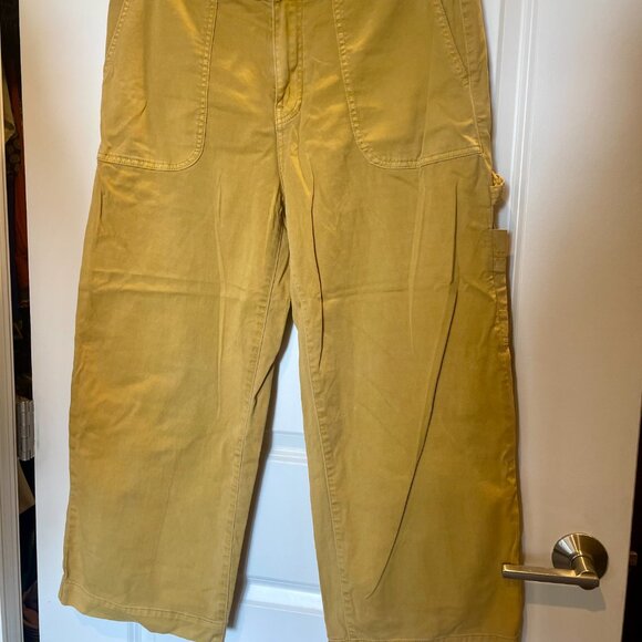 Prana Mustard Yellow Cropped Wide Leg Cargo Jeans Size 14 - Picture 5 of 5